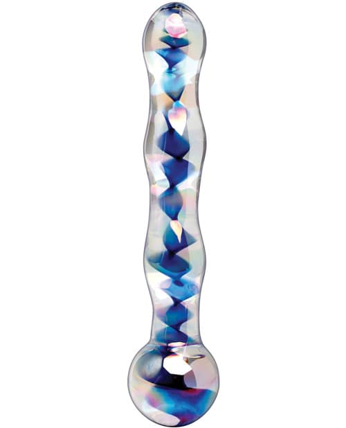 Hand Blown Glass Massager Clear Inside Blue Swirls