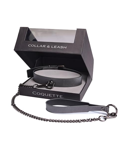 Pleasure Collection Gunmetal Glam Collar & Leash w/Removable Chain - Image 2