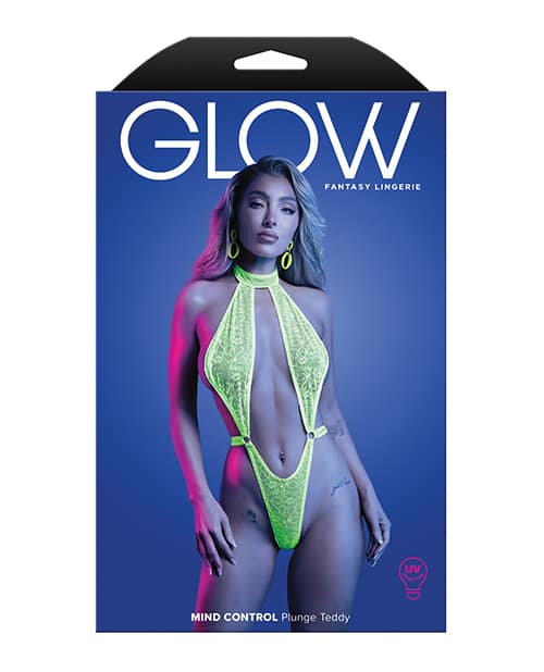 Mind Control UV Reactive Lace Halter Teddy - Neon Green M/L - Image 3