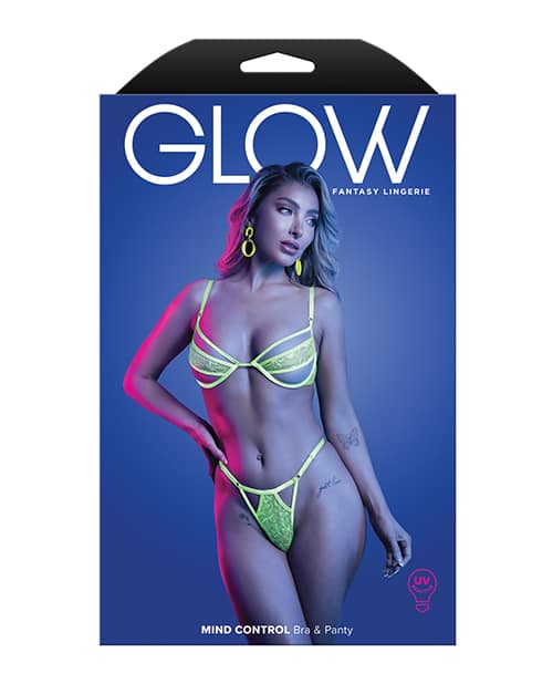 Mind Control UV Reactive Lace and Mesh Underwire Bra & Thong - Neon Green M/L - Image 3