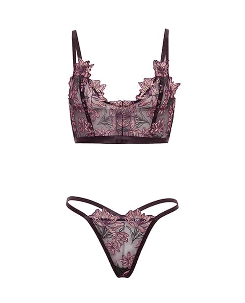 Adela Embroidered Boned Bustier w/G-String 2 pc Set - Black/Pink LG - Image 5