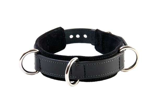 3-D Ring Leather Slave Collar Black