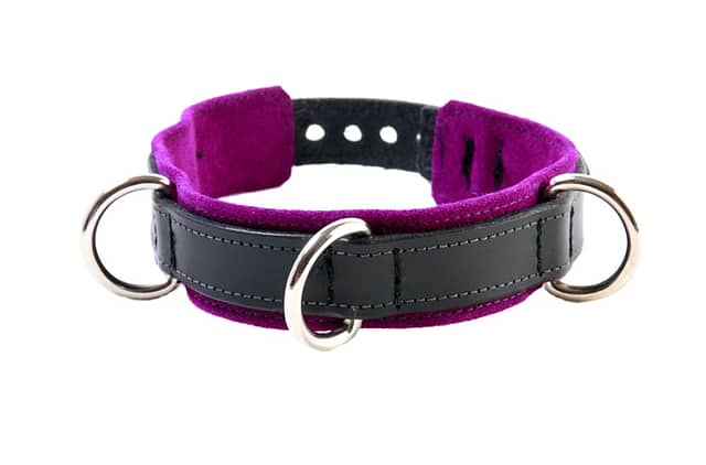 3-D Ring Leather Slave Collar Purple