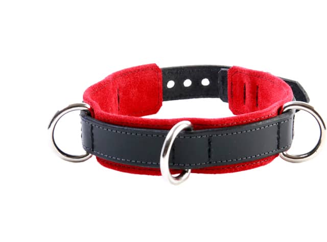 3-D Ring Leather Slave Collar Red