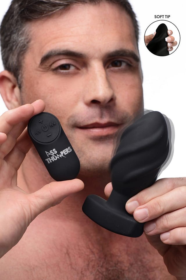 Swirled Vibrating Butt Plug With Male Model