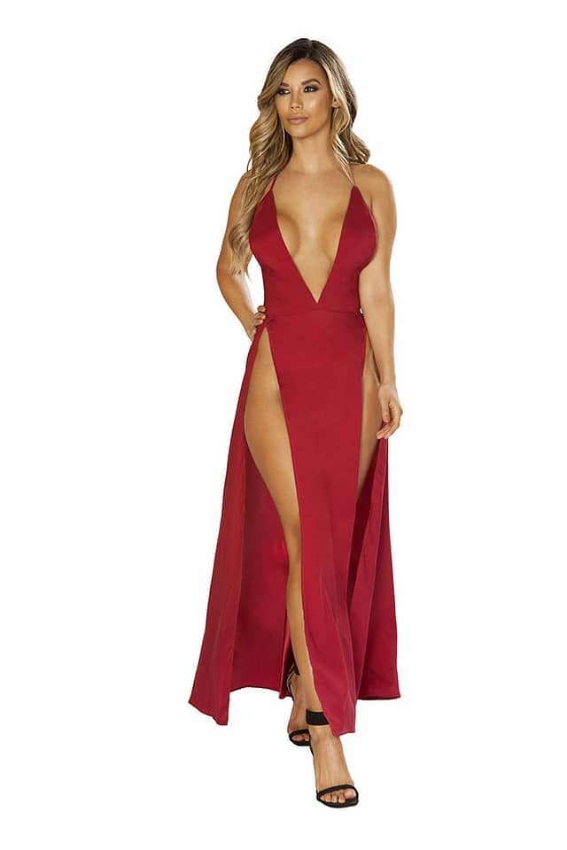 Sensual Satin Red Maxi Dress
