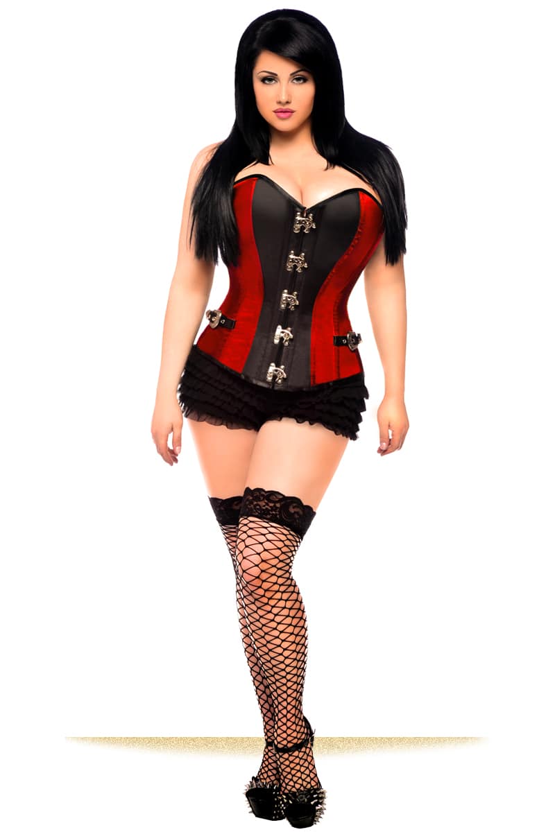 Red & Black Buckled Steel Boned Corset - Image 3