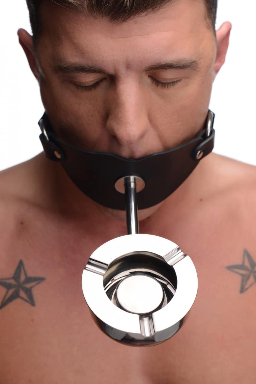 Ashtray Ball Gag With Male Model Demo