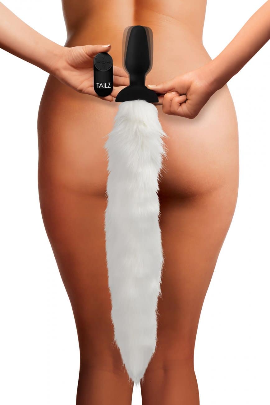 Vibrating White Fox Tail Anal Plug