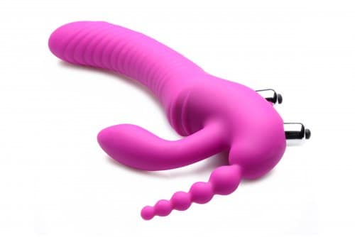 Strapless Triple Penetration Strap On Vibrator Top View