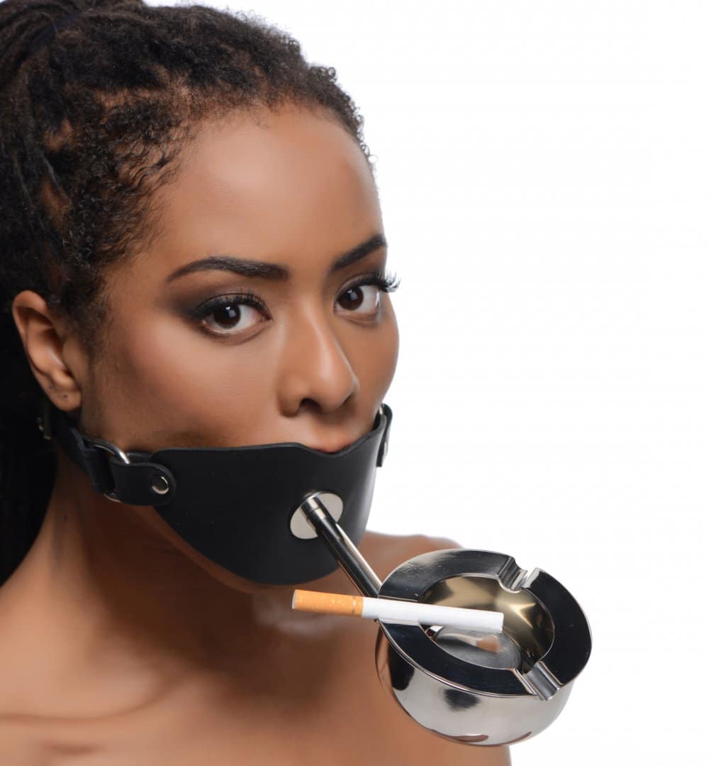 Ashtray Ball Gag With Female Model Demo