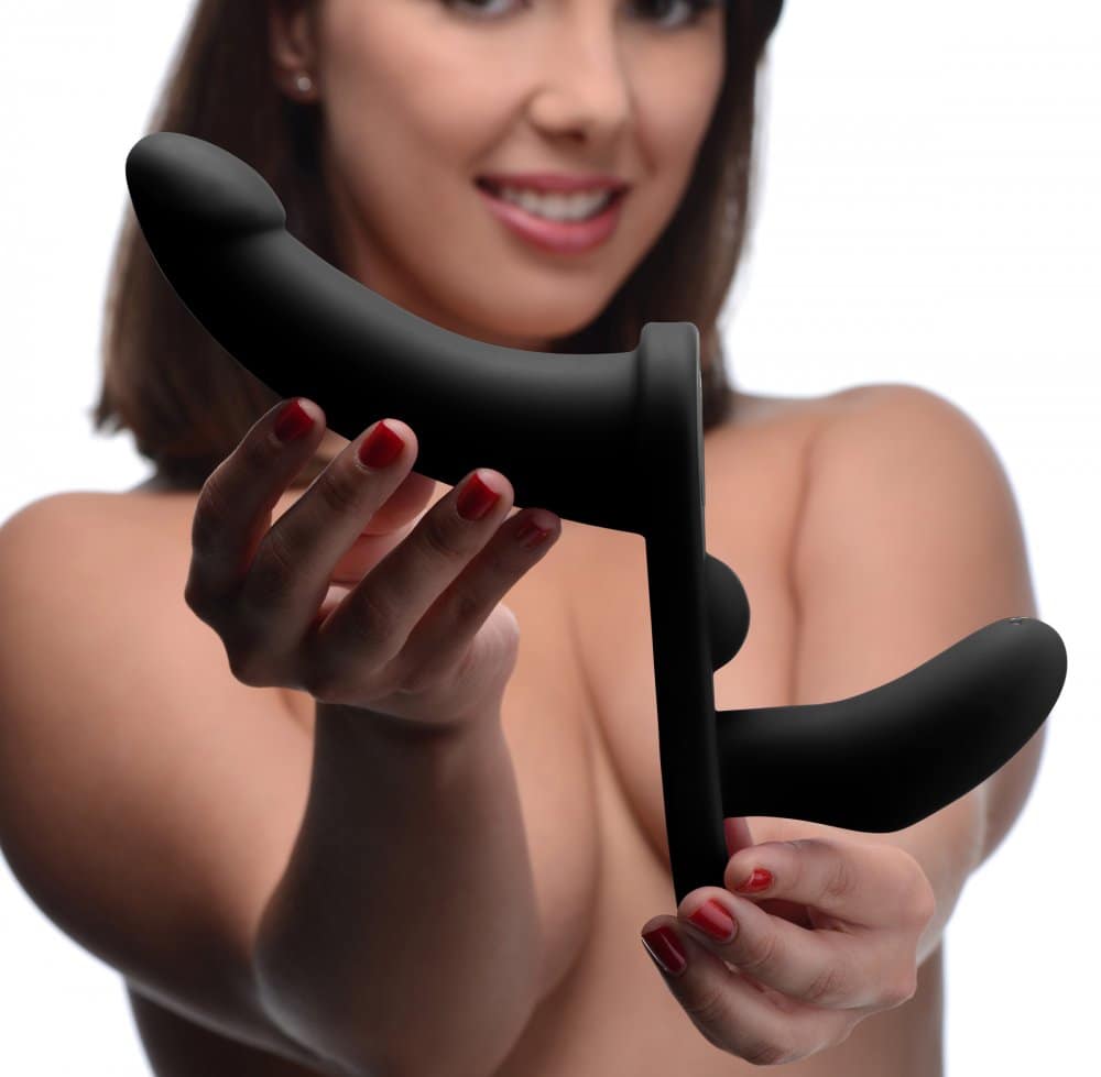 Double Take Vibrating Strap-On Set With Model Black