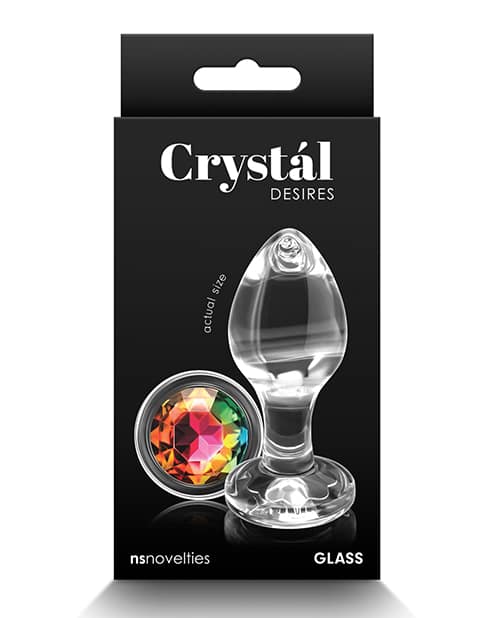 Crystal Desires Glass Round Gem Butt Plug Medium Rainbow The BDSM