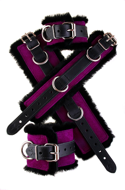 Faux Fir Bondage Cuffs Purple