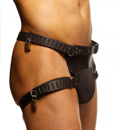 Locking Leather Male Chastity Belt Side View