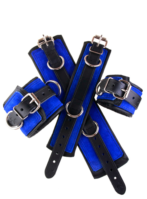 Padded Leather Bondage Cuffs Blue