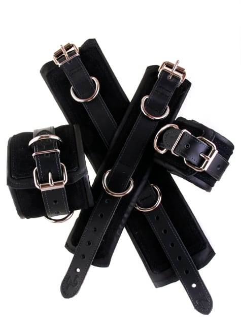 Padded Leather Bondage Cuffs Black