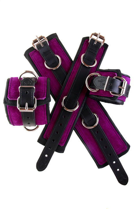Padded Leather Bondage Cuffs Purple