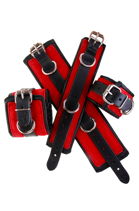Padded Leather Bondage Cuffs Red