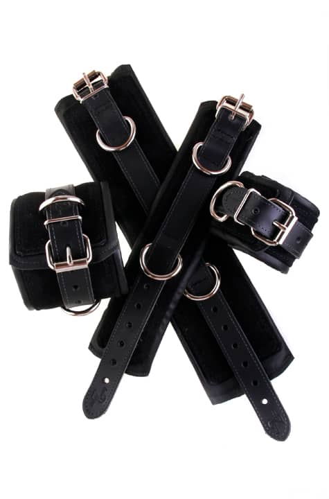 Padded Leather Bondage Cuffs Black
