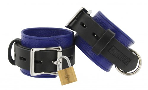 Locking Leather Wrist Cuffs Blue