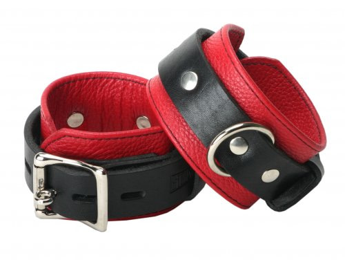 Locking Leather Wrist Cuffs Red