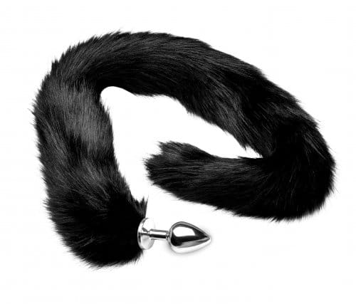 Black Mink Tail Anal Plug Curled