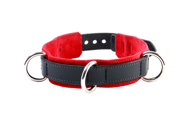 3-D Ring Leather Slave Collar Red