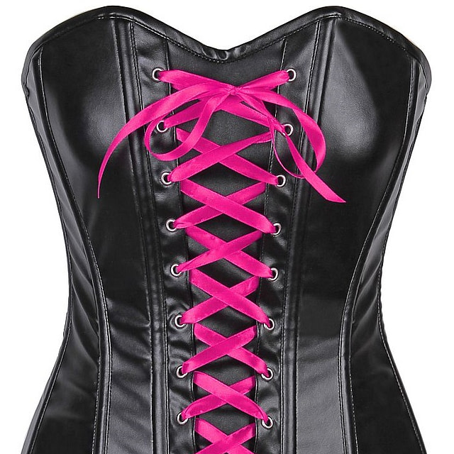 Wet Look Faux Leather Pink Laced Over Bust Corset Pink