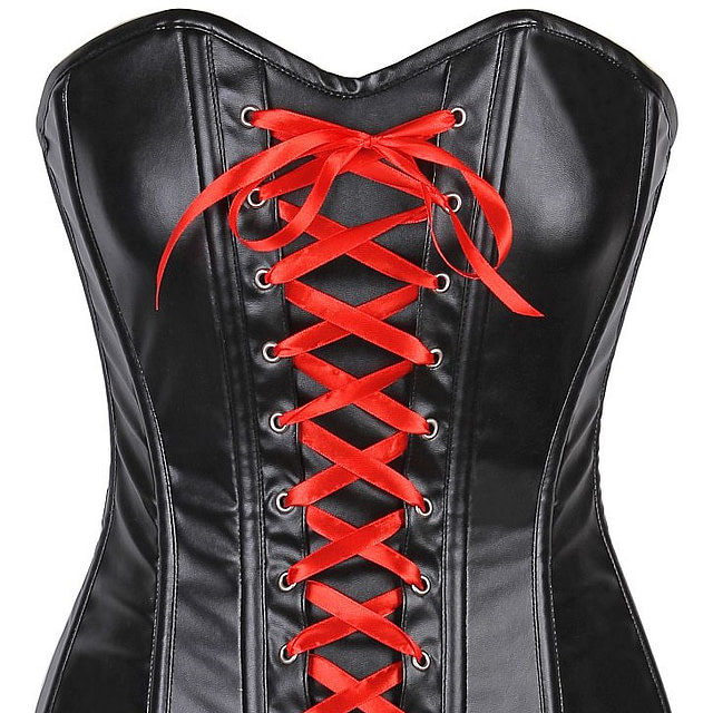 Wet Look Faux Leather Red Laced Over Bust Corset