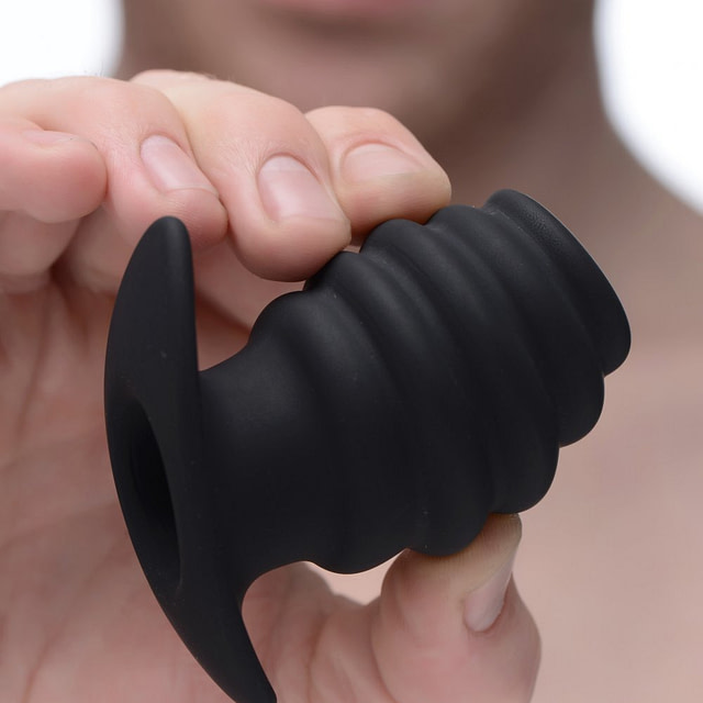 Ribbed Hollow Anal Plug With Model