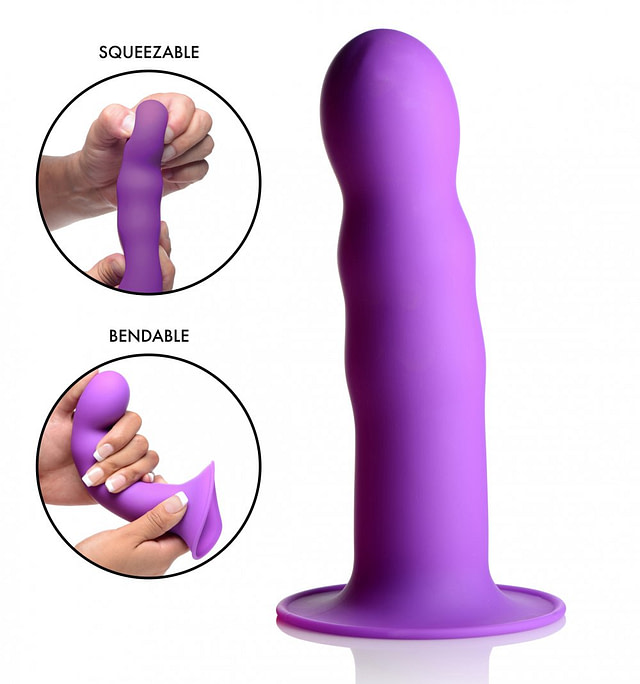 Squeezable Rippled Dildo Demo Purple