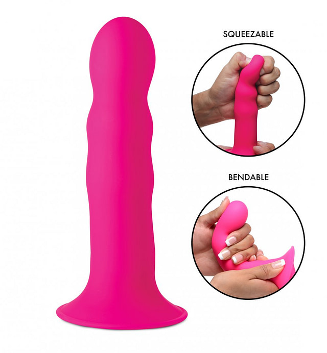 Squeezable Rippled Dildo Demo Pink