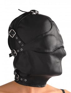 asyluml eather hood with removable blindfold and muzzle