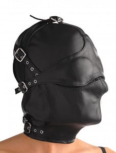 Asylum Leather Hood with Removable Blindfold and Muzzle